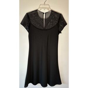 Hampton Niles black short sleeve dress sheer neckline size 10 #43-1334